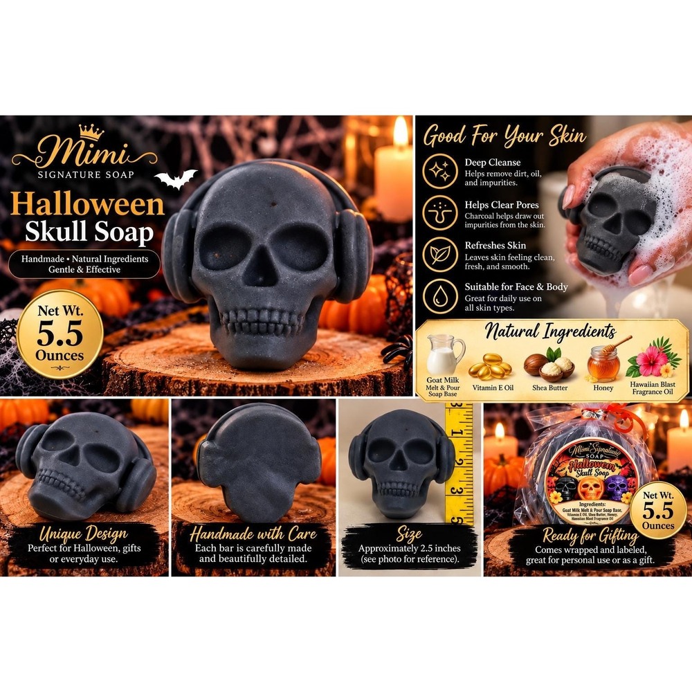 Halloween Skull Soap Black Charcoal Goat Milk 5.5oz Handmade
